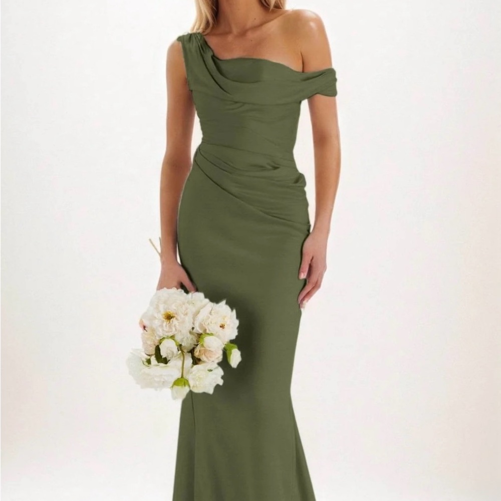 Chic One-Shoulder Olive Dress